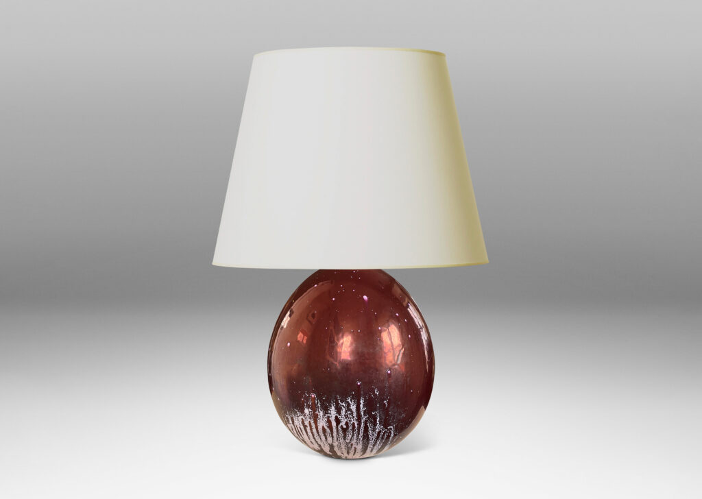 Gallery BAC ovoid form in copper luster with brushy pale pink accents