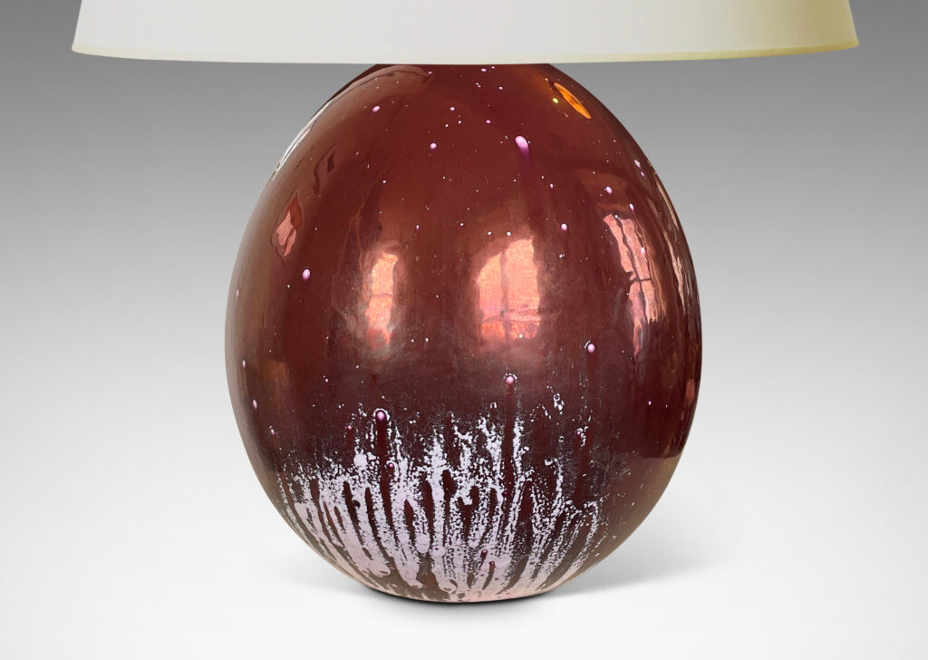 Gallery BAC ovoid form in copper luster with brushy pale pink accents