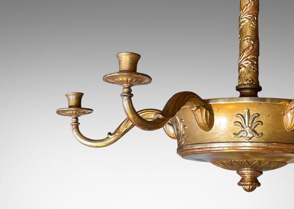 Gallery BAC arms with acanthus leaf details, column with spiraling garland details, and canopy with extended acanthus leaves