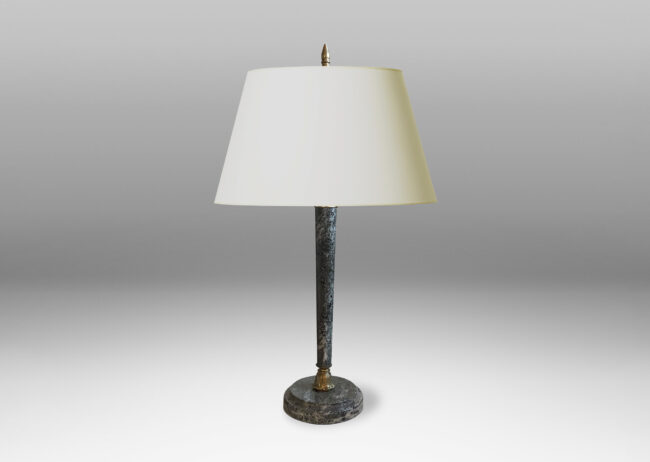 Gallery BAC tapered stand and disk plinth in Kolmården marble with brass mounts and harp