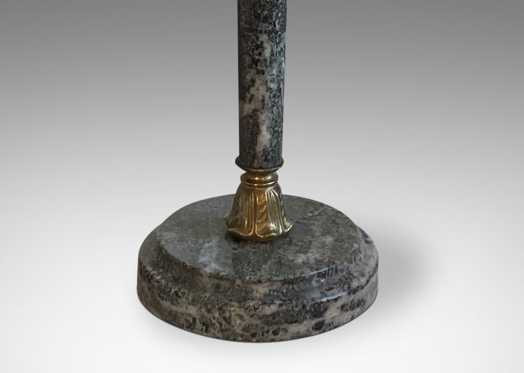 Gallery BAC tapered stand and disk plinth in Kolmården marble with brass mounts and harp