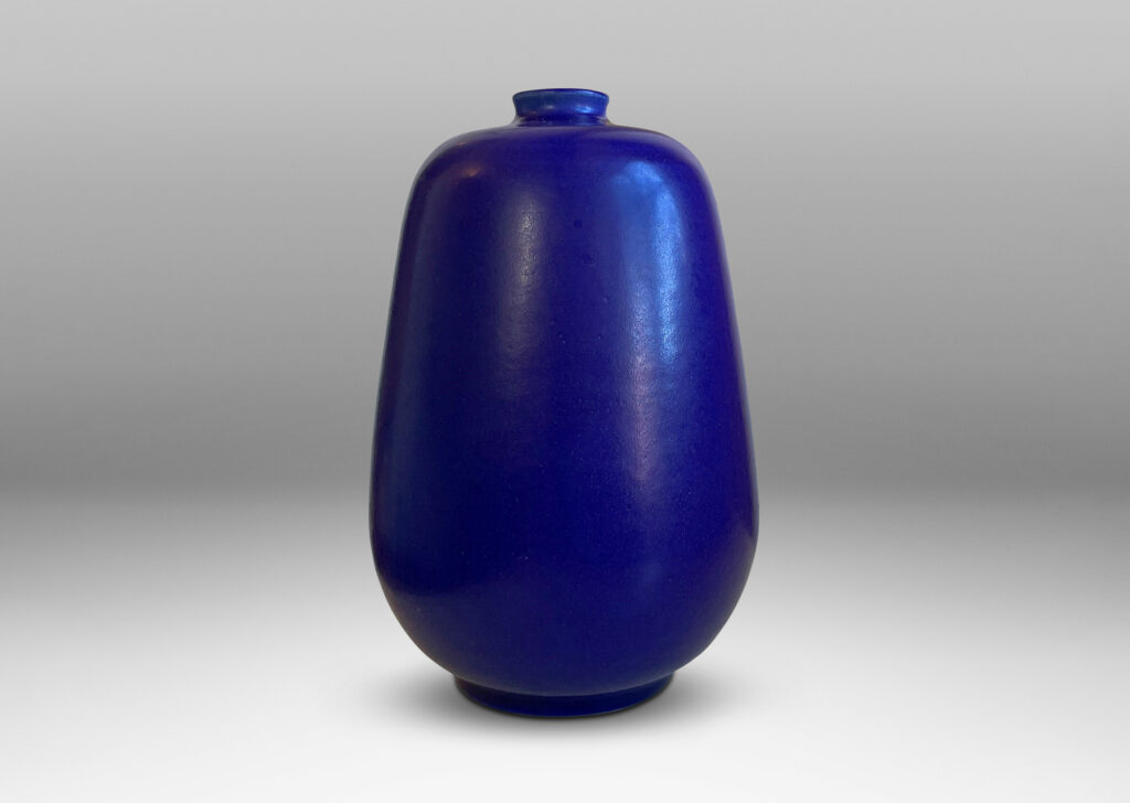 Gallery BAC softly modeled raked ovoid form in stoneware with saturated blue glaze