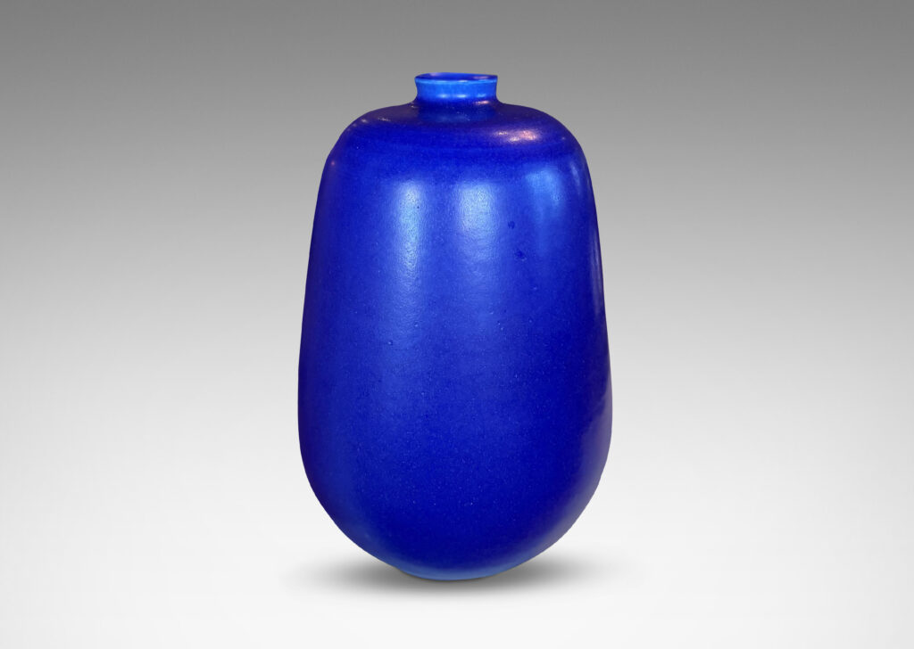 Gallery BAC softly modeled raked ovoid form in stoneware with saturated blue glaze