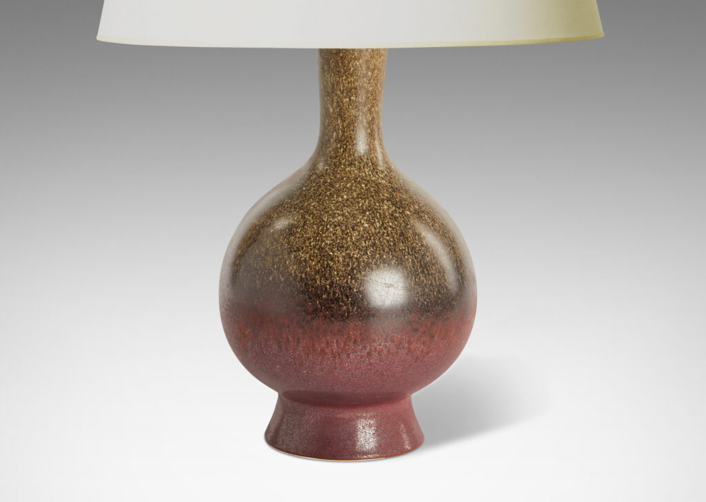 Gallery BAC tall baluster form with magnificent stipple brown haresfur and red luster glazing