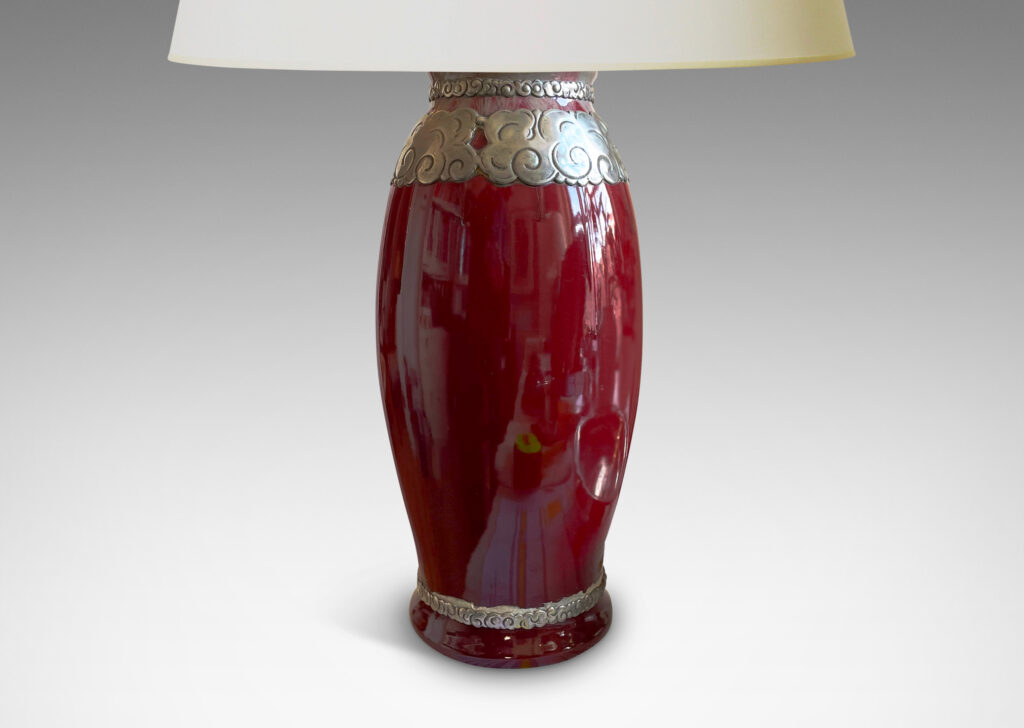 Gallery BAC tall tapered ovoid form crafted in earthenware and glazed in a rich Burgundy tone