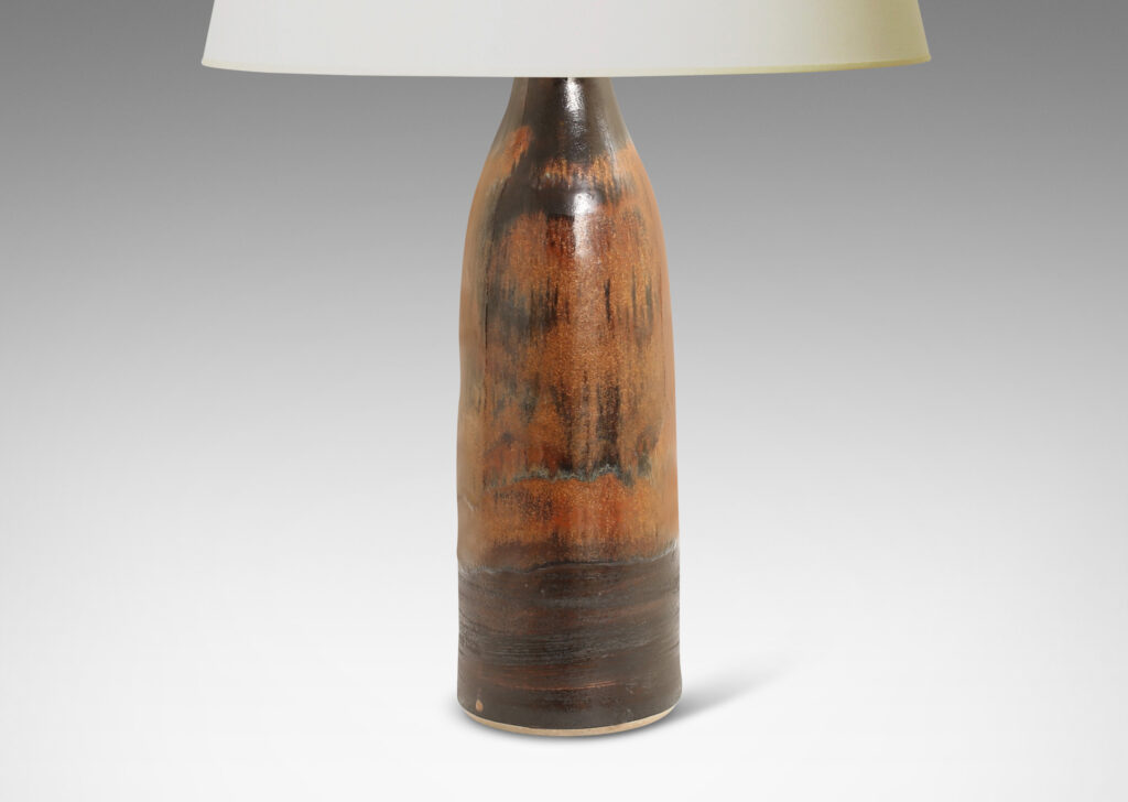 Gallery BAC tall, bottle-like form in a black and rust-copper luster glazing