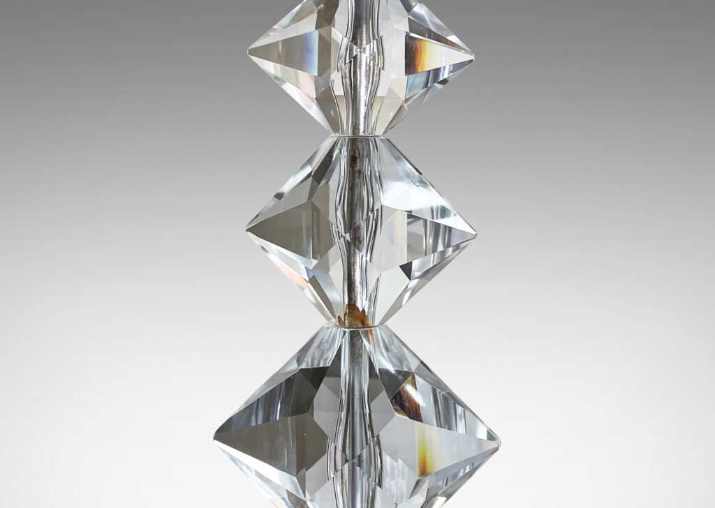 Gallery BAC stacked faceted diamond-shaped forms on a rectangular base in hand-cut crystal