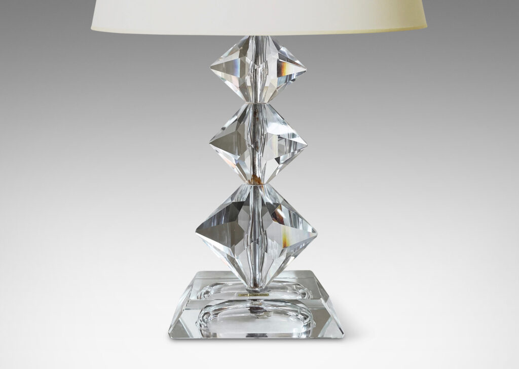 Gallery BAC stacked faceted diamond-shaped forms on a rectangular base in hand-cut crystal