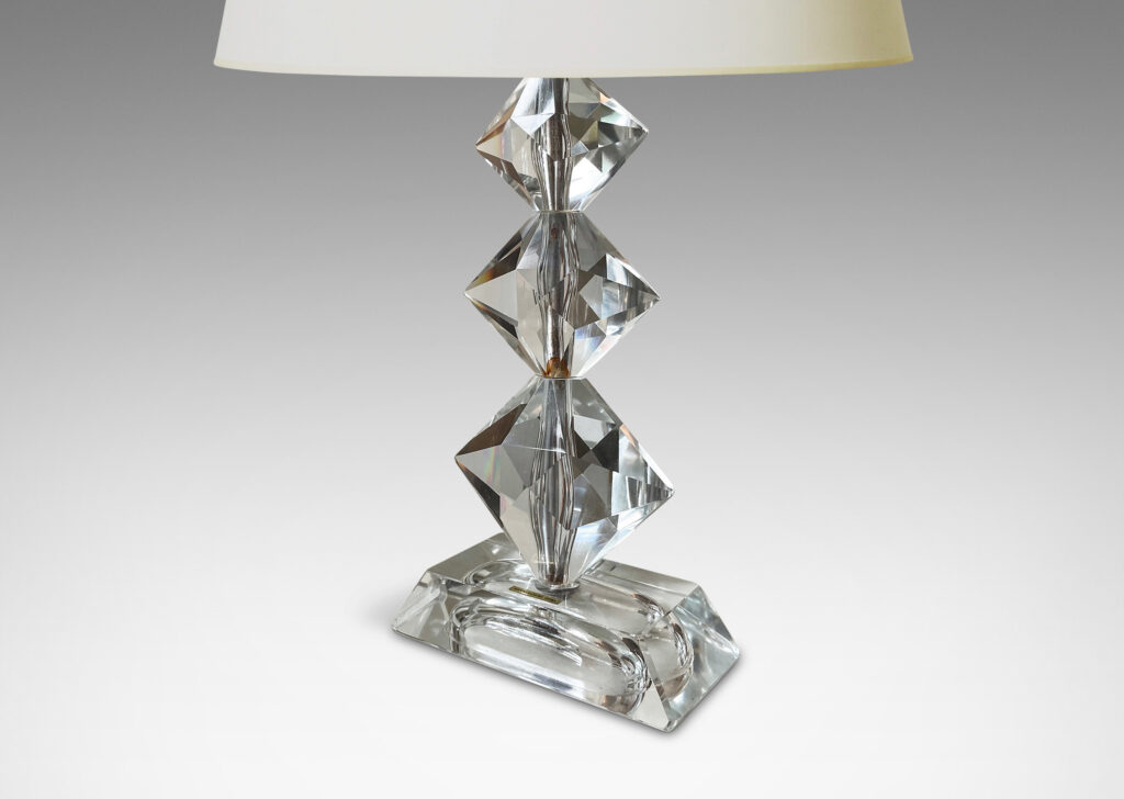 Gallery BAC stacked faceted diamond-shaped forms on a rectangular base in hand-cut crystal