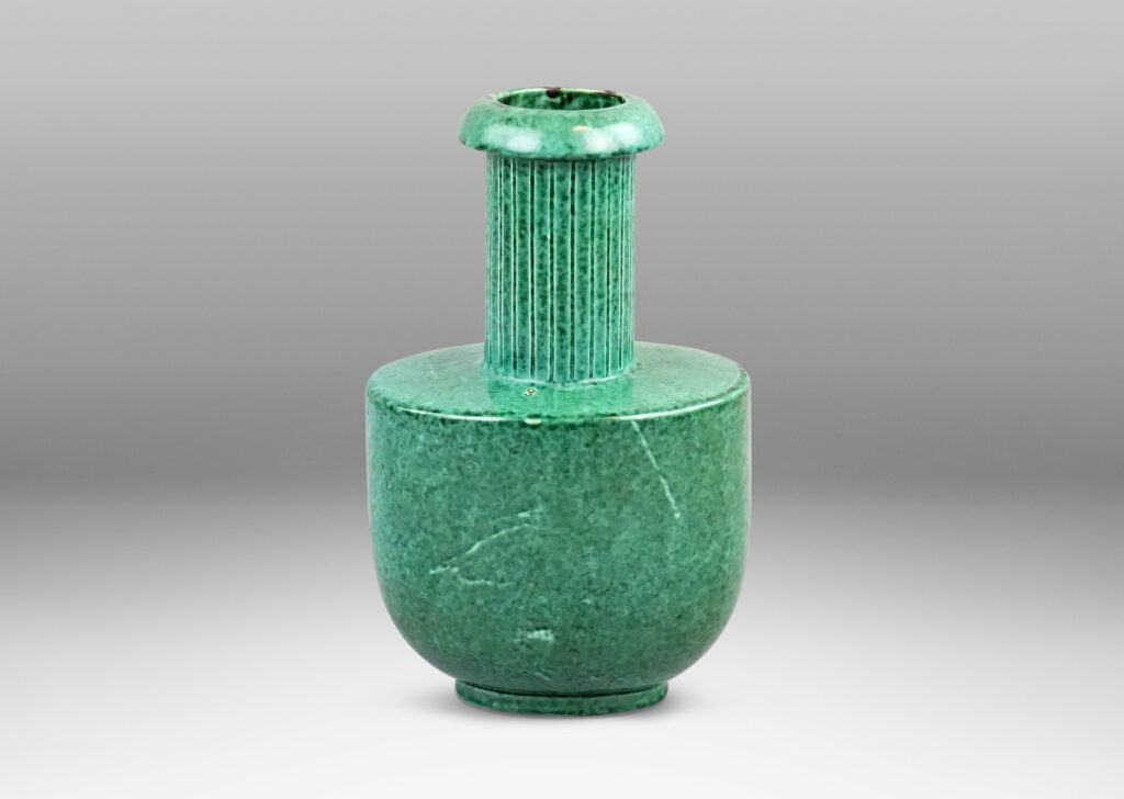 Gallery BAC rationalized ewer form with sponged blue-green copper oxide glaze