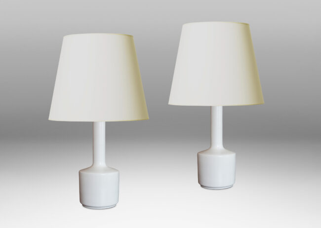 Gallery BAC drum bases with tall necks in a soft satiny off-white glaze