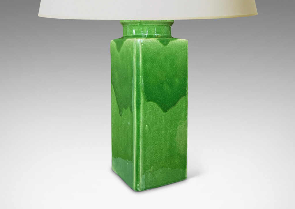 Gallery BAC square canister form with chamfered corners, glazed in a saturated Kelly green