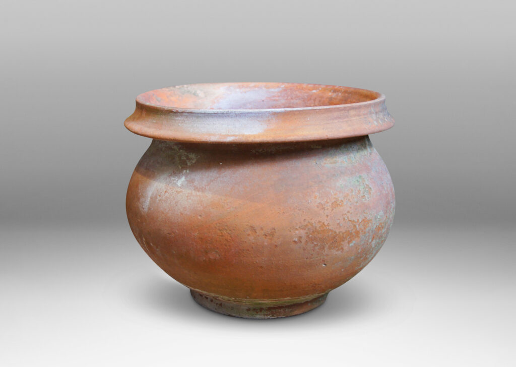 Gallery BAC wide, undulating silhouette with folded lip; unglazed hand-thrown earthenware