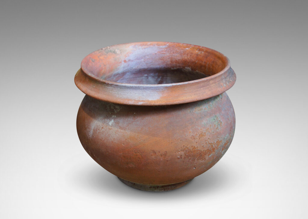 Gallery BAC wide, undulating silhouette with folded lip; unglazed hand-thrown earthenware