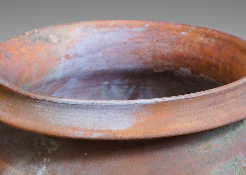 Gallery BAC wide, undulating silhouette with folded lip; unglazed hand-thrown earthenware