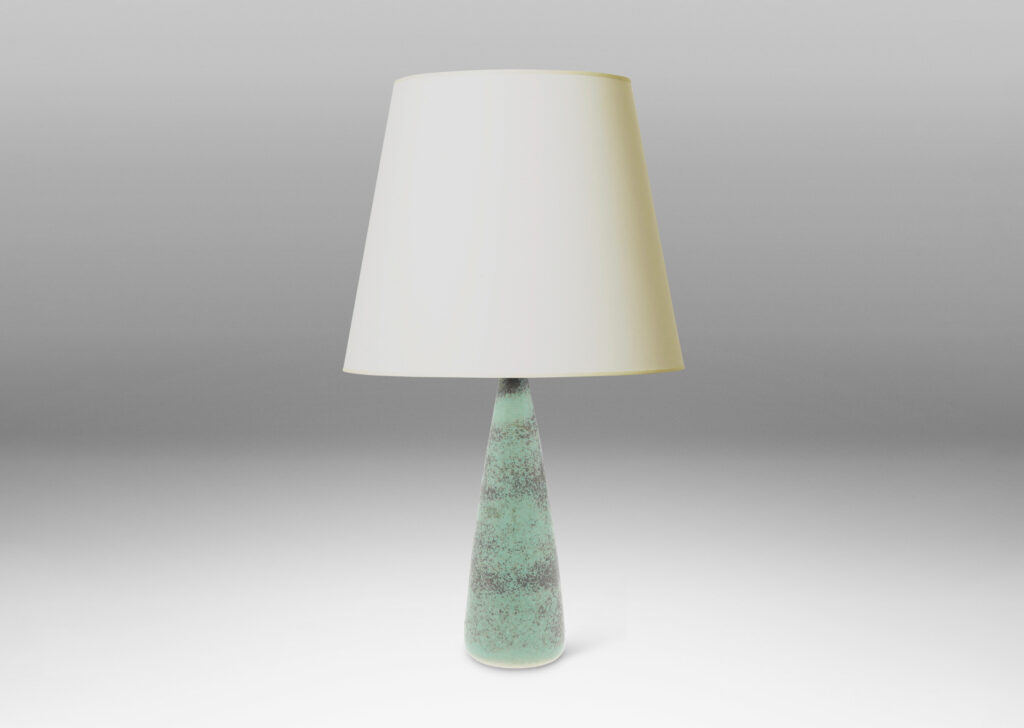 Gallery BAC tall conical form with flange lip in stoneware, with a handsome turquoise-gray dappled glaze