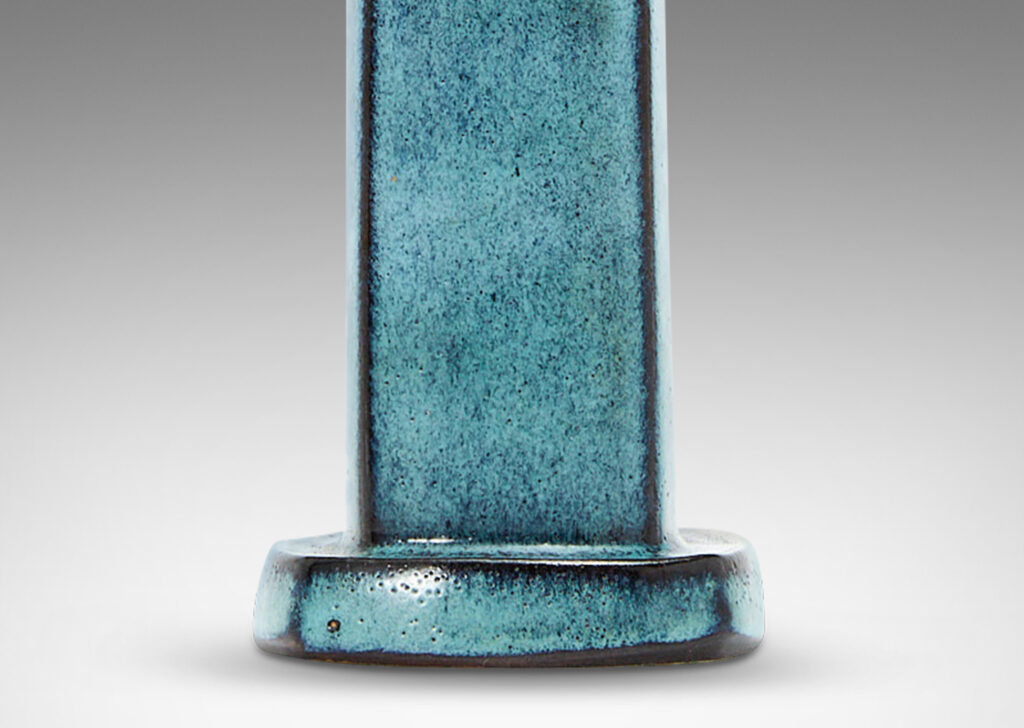 Gallery BAC square pillar form on a square plinth, glazed in a turquoise-to-deep blue glazing