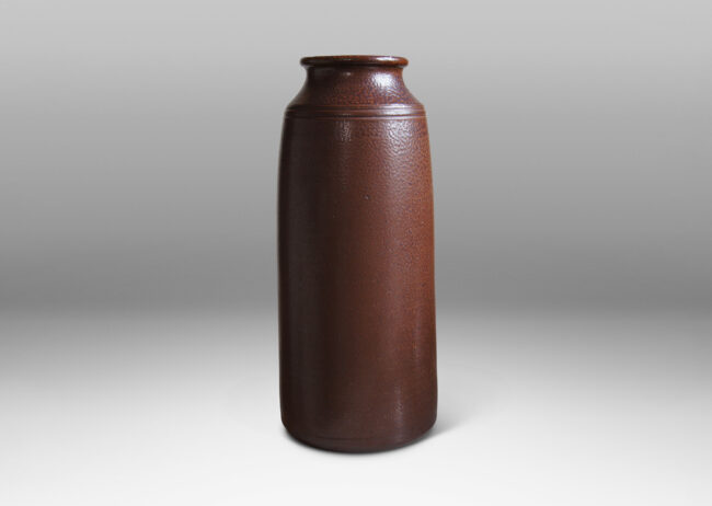 Gallery BAC large raked form in a butter dark brown glaze with orange peel-like surface texture