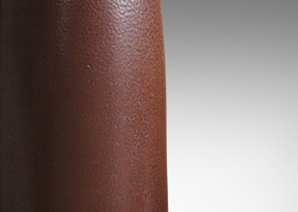 Gallery BAC large raked form in a butter dark brown glaze with orange peel-like surface texture