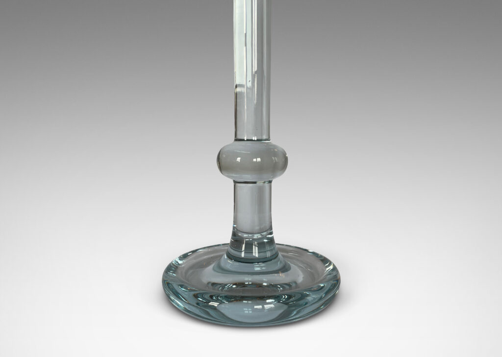 Gallery BAC tall stand with disk plinth and suspended fob hand-formed in clear crystal