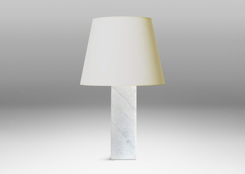 Gallery BAC muscular pedestal forms in solid white marble with light gray veining