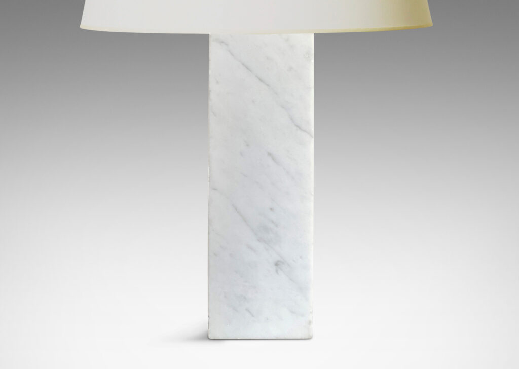 Gallery BAC muscular pedestal forms in solid white marble with light gray veining