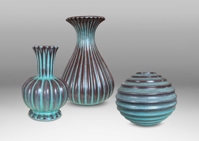 Gallery BAC earthenware with pale turquoise-brown “Lava: glaze;