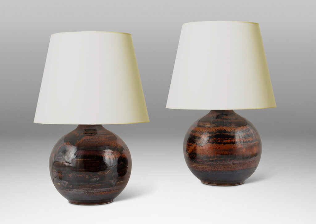 Gallery BAC plump globe forms in black and rust-red luster glaze