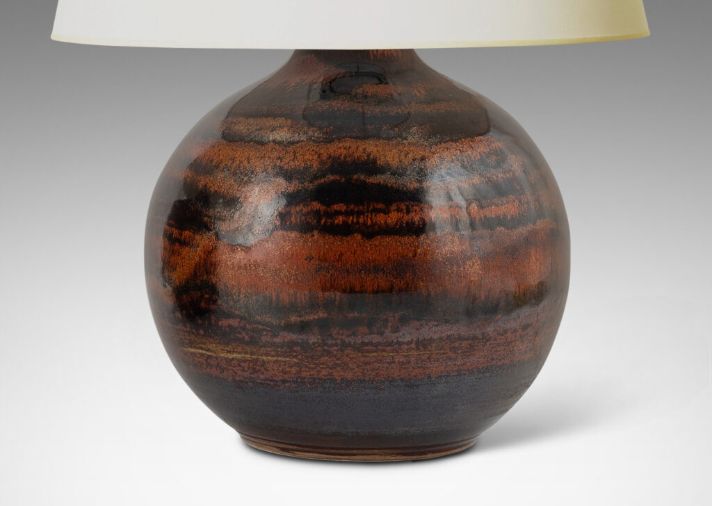 Gallery BAC plump globe forms in black and rust-red luster glaze