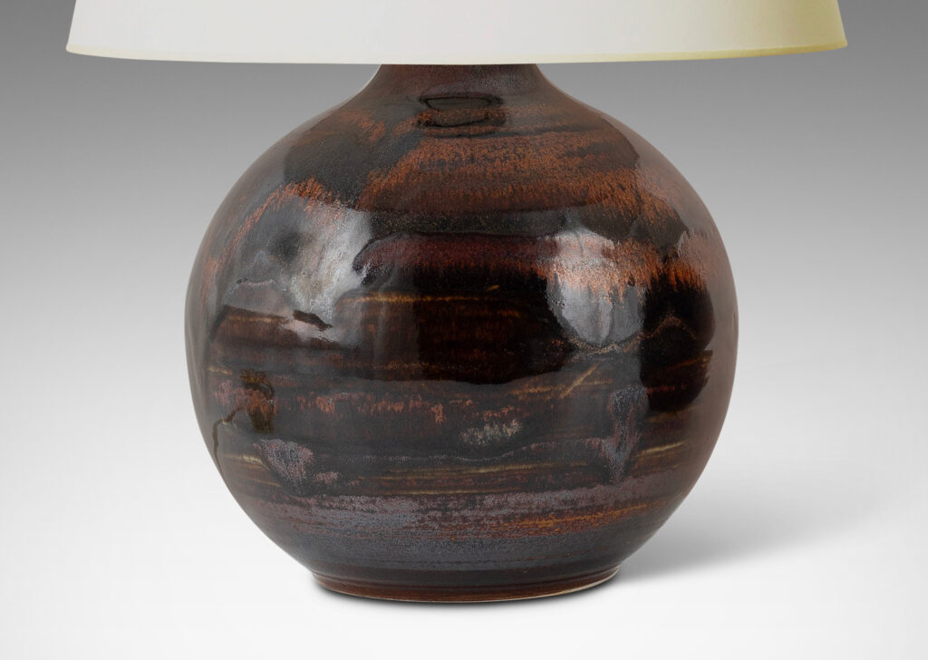 Gallery BAC plump globe forms in black and rust-red luster glaze