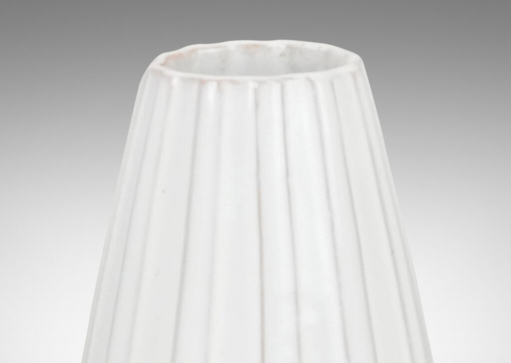 Gallery BAC tall spear forms with fluted sides and a shiny white glaze