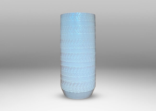 Gallery BAC cylindrical form with impressed chevron pattern in an ivory glaze