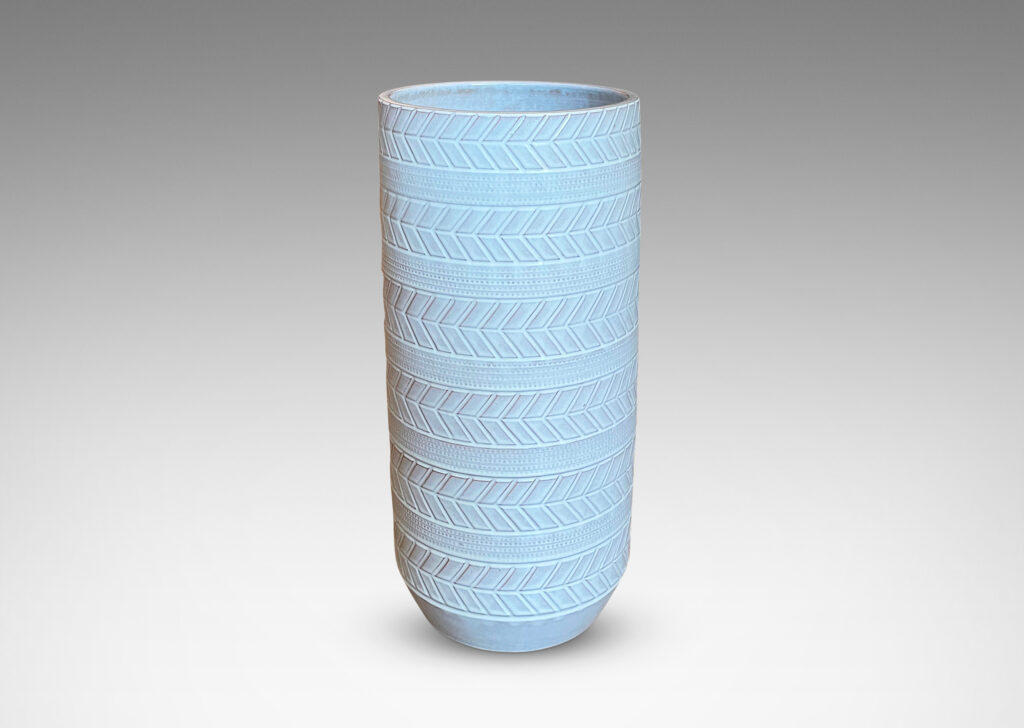 Gallery BAC cylindrical form with impressed chevron pattern in an ivory glaze