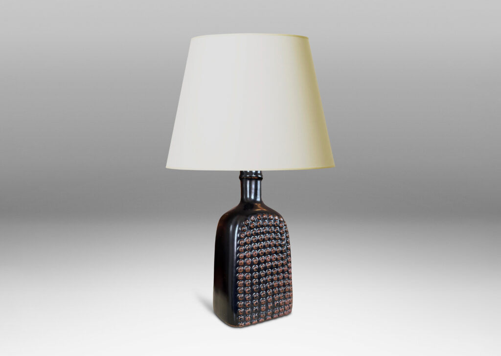 Gallery BAC squared bottle-like form with a grid of cleats on two sides in a chocolate brown glaze