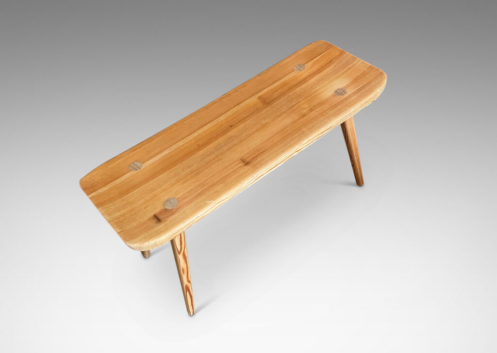 Gallery BAC organically modeled plank tops on splayed tapered legs; solid pine