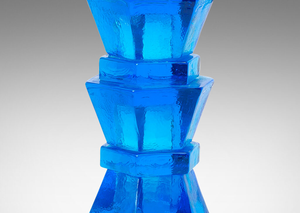 Gallery BAC totemic assemblage of angled forms and dimpled surface in glass in a saturated azure tone