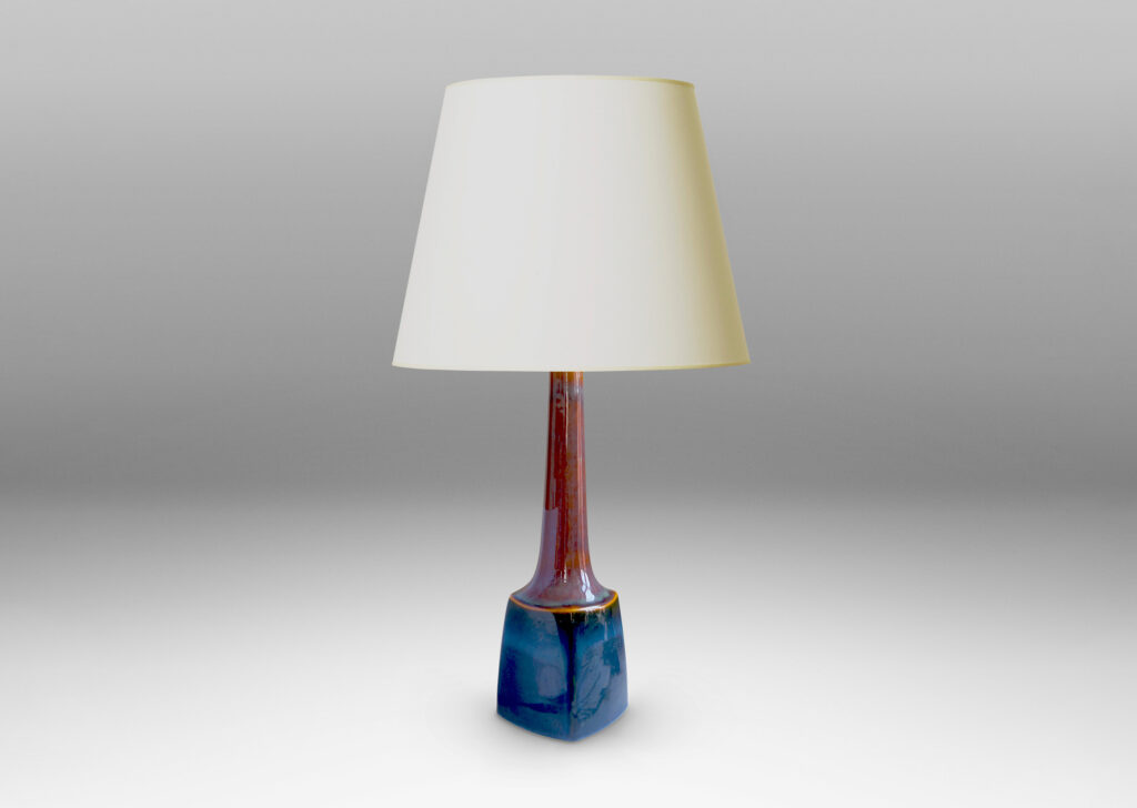 Gallery BAC raked forms with tall attenuated necks, glazed in light brown and lustrous blue