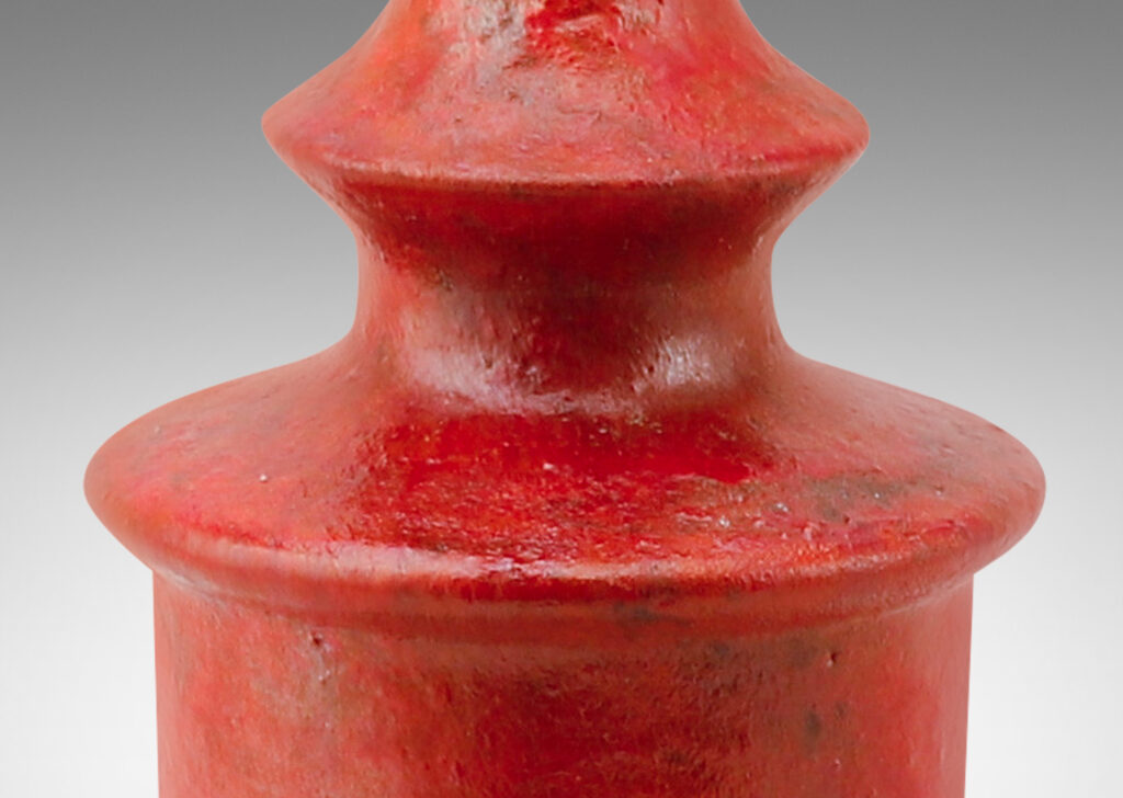 Gallery BAC totemic final-like form in a thick red-orange and black glaze