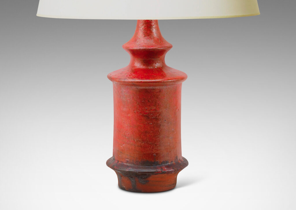 Gallery BAC totemic final-like form in a thick red-orange and black glaze