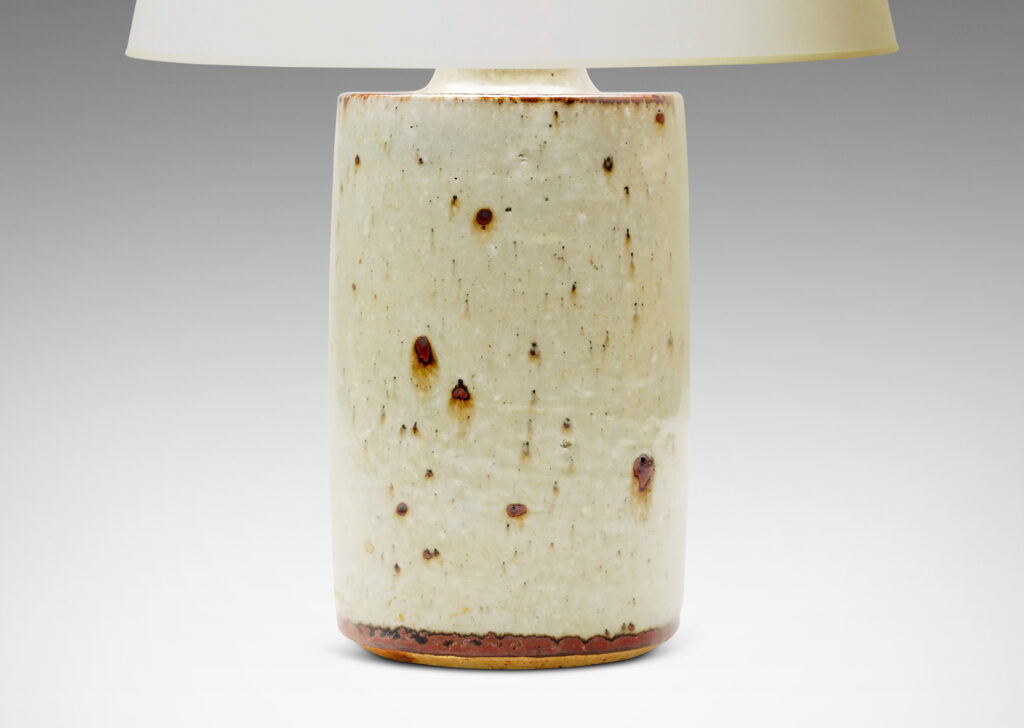 Gallery BAC cylindrical form in pale gray with burnt sienna spots and edges