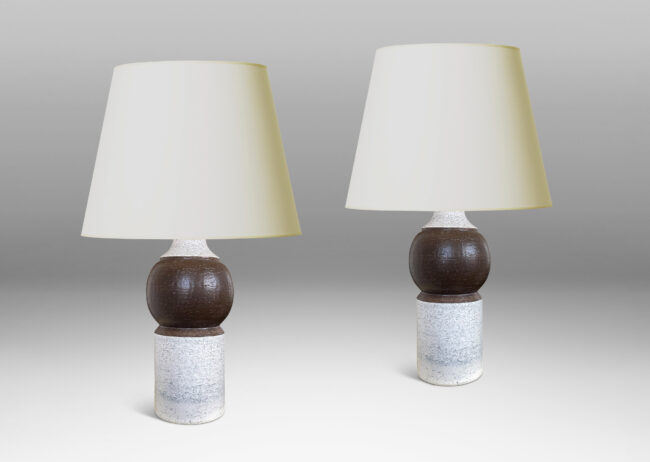 Gallery BAC baluster form in textured earthenware, glazed in white and chocolate brown