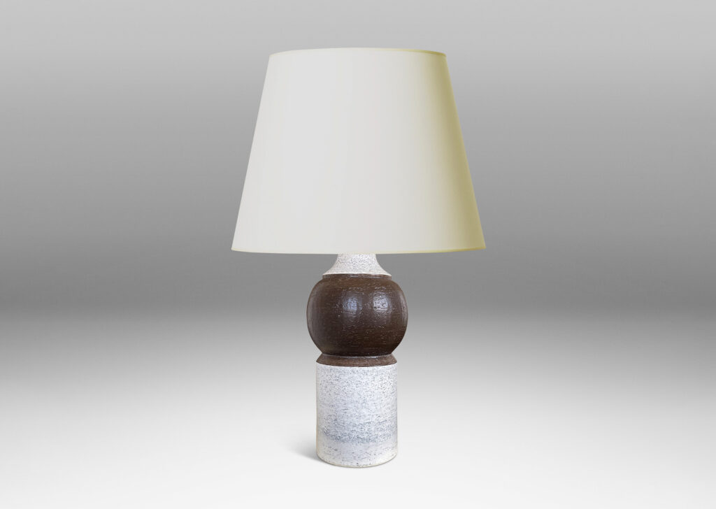 Gallery BAC baluster form in textured earthenware, glazed in white and chocolate brown