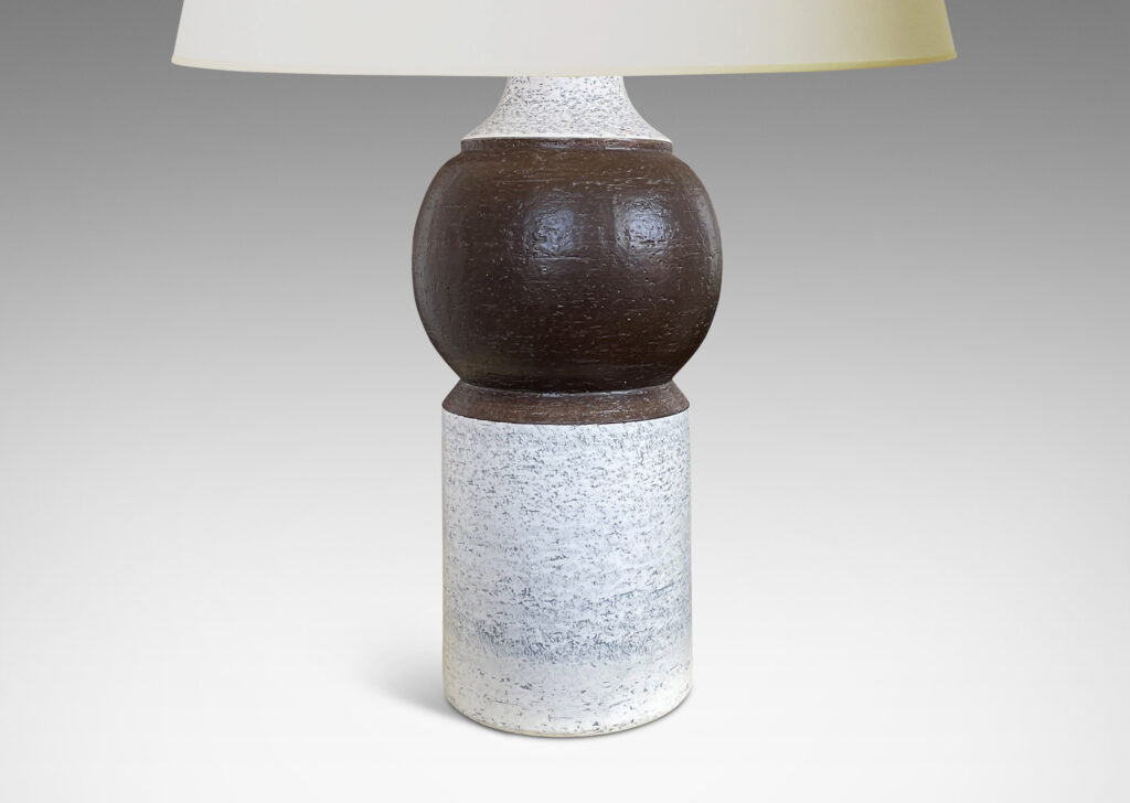 Gallery BAC baluster form in textured earthenware, glazed in white and chocolate brown