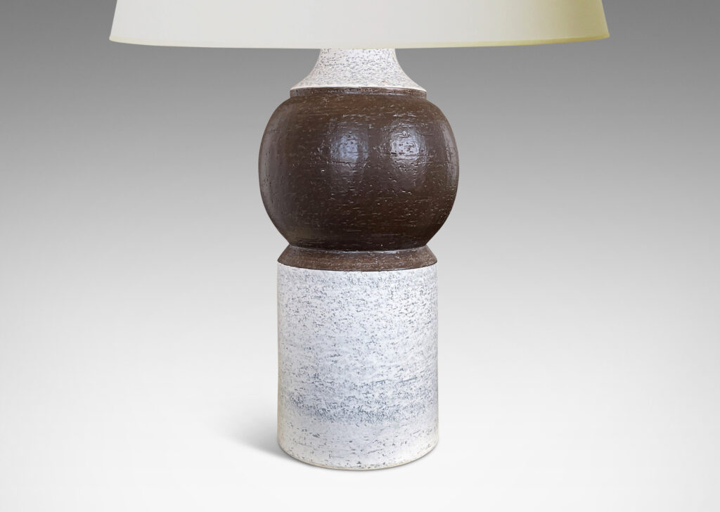 Gallery BAC baluster form in textured earthenware, glazed in white and chocolate brown