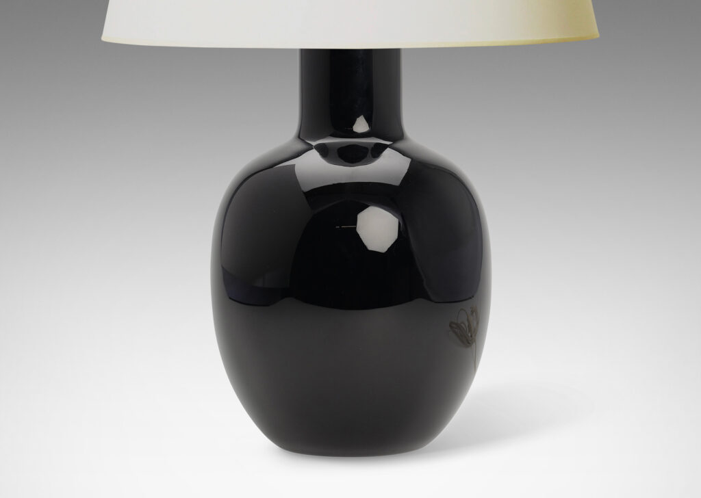 Gallery BAC apered ovoid form in black; hand-blown crystal