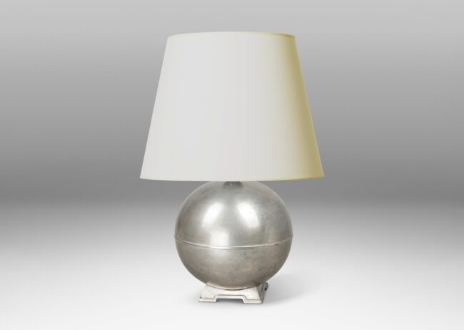 Gallery BAC globe form on a square stand; pewter