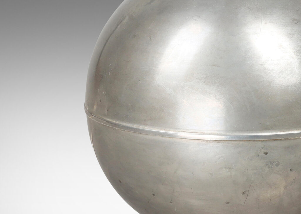 Gallery BAC globe form on a square stand; pewter