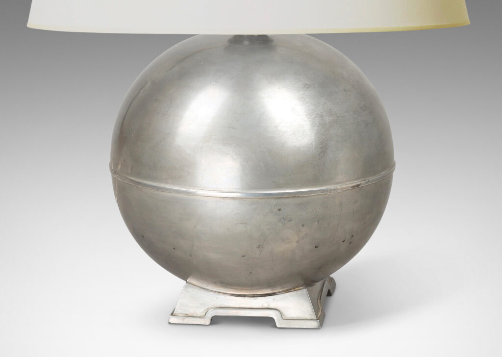 Gallery BAC globe form on a square stand; pewter