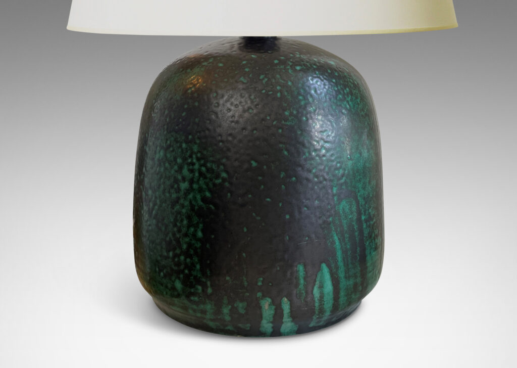 Gallery BAC modeled form with orange peel finish glaze in dark and teal green tones