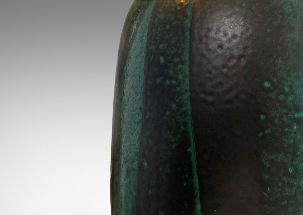 Gallery BAC modeled form with orange peel finish glaze in dark and teal green tones